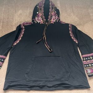 Johnny Was Embroidered Hooded Sweatshirt Size Large